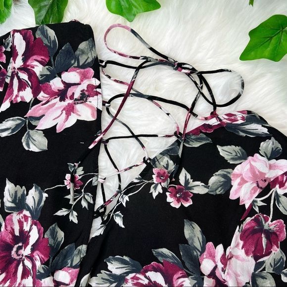 LA HEARTS Long Sleeve Floral Romper Lace-up Back XS - Picture 7 of 9